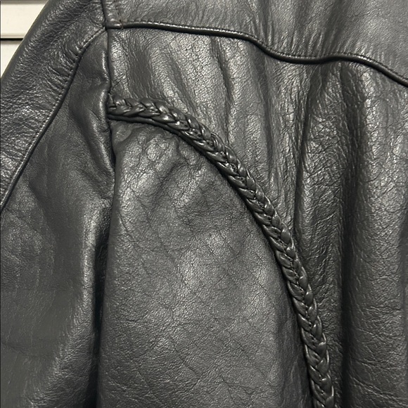 Interstate Leather brand Black Leather Motorcycle Jacket with Braiding Detail - Picture 5 of 7